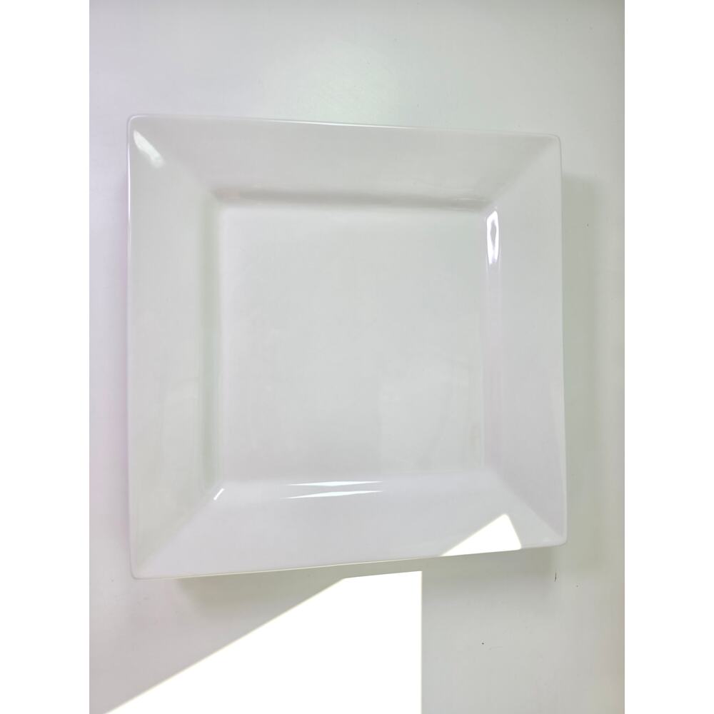 Set of 2- FOOD NETWORK All White Wide Rim Square Stoneware 10.75" Dinner Plate